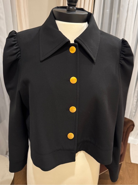 By Timo Jackets & Blazers - By Timo Black Jacket with Puff Shoulder & Gold Buttons - Cropped Size L